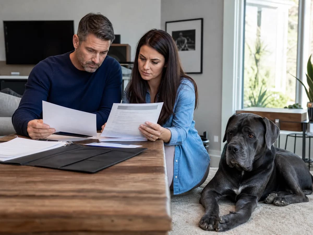 Buyer comparing a contract, health records and itemized costs with private details obscured
