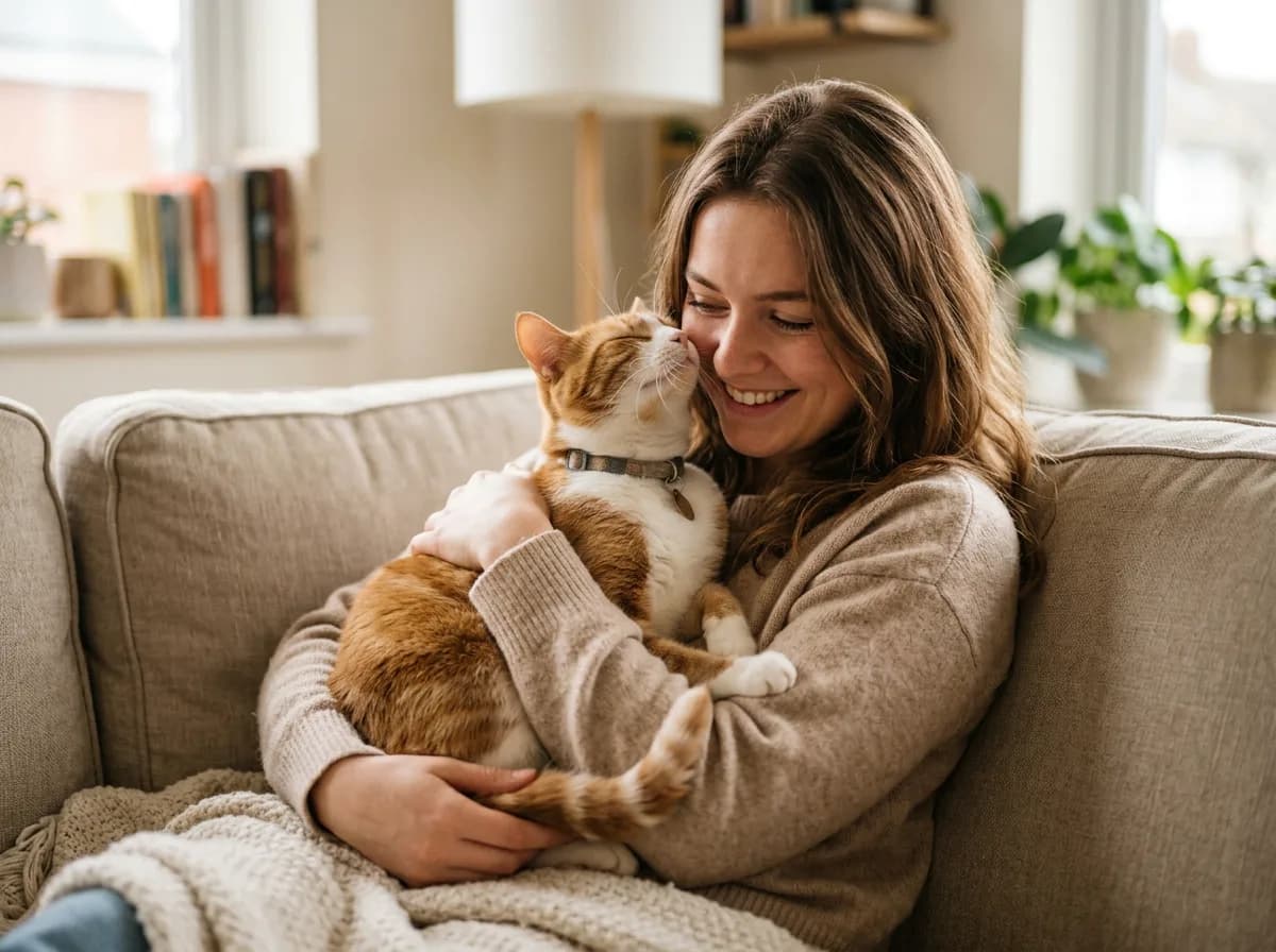 Social cat showing close attachment to owner