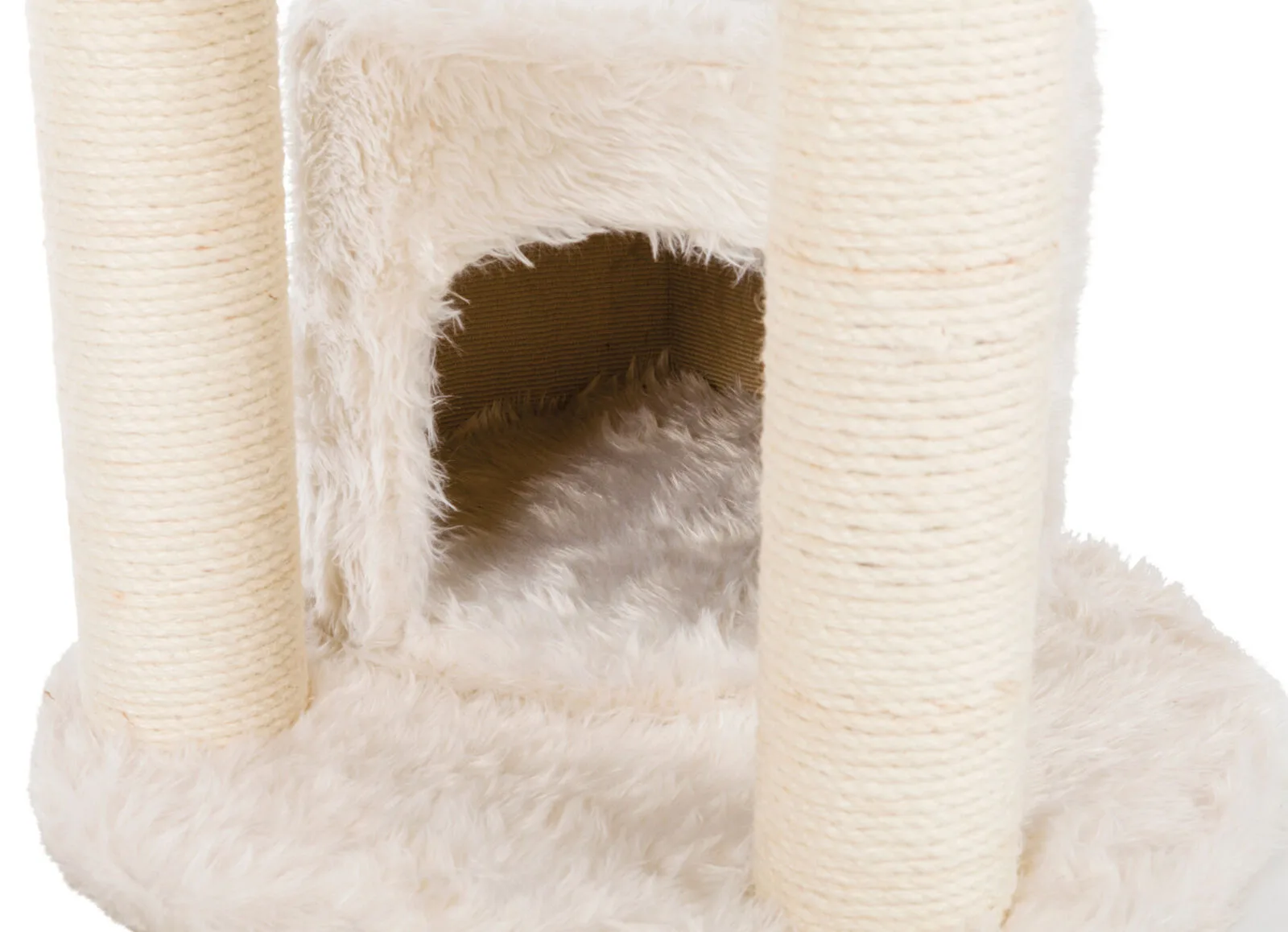Plush-lined condo entrance between the TRIXIE Baza Junior's wrapped posts.