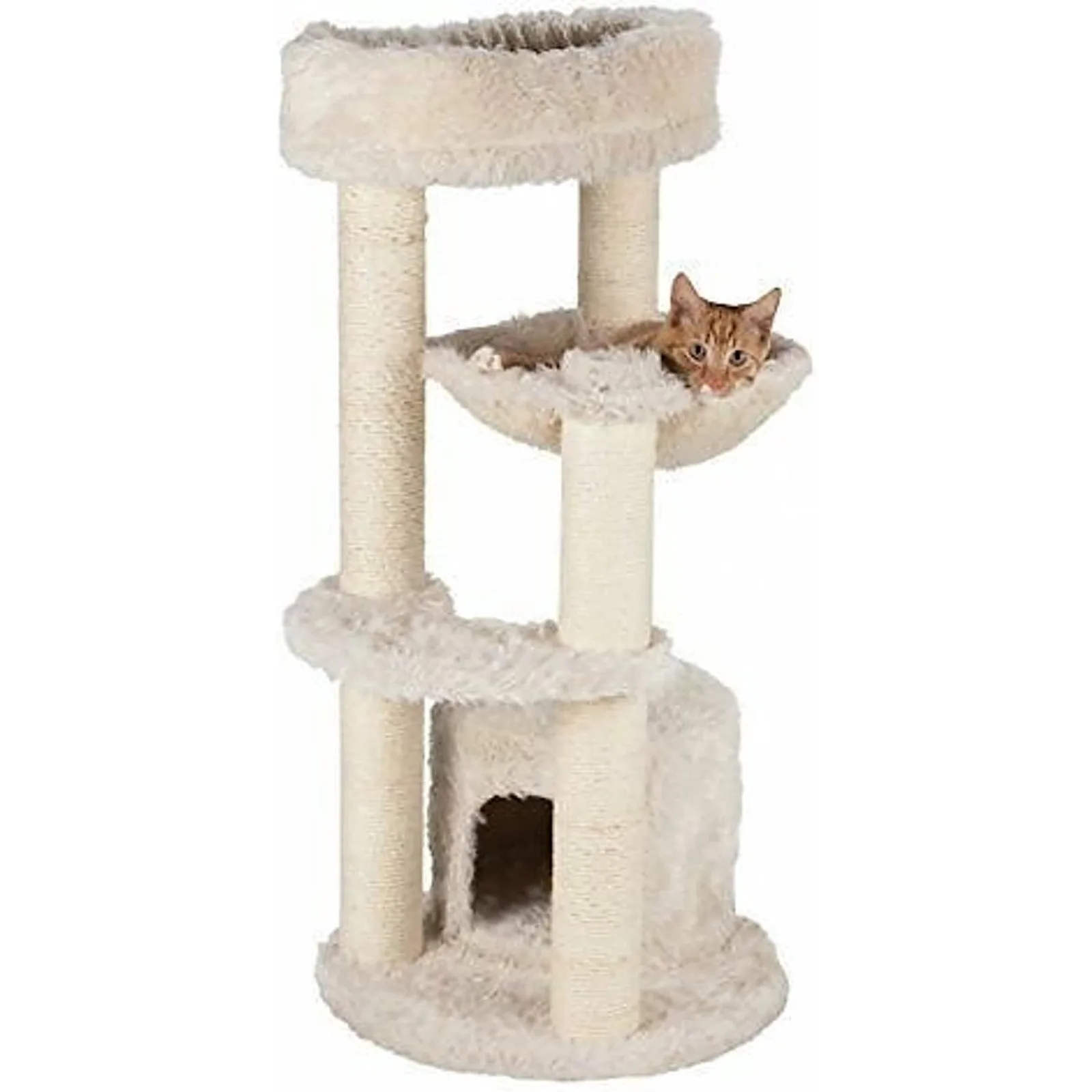 Cream TRIXIE Baza Junior with a floor base, enclosed lower condo and upper resting bed.