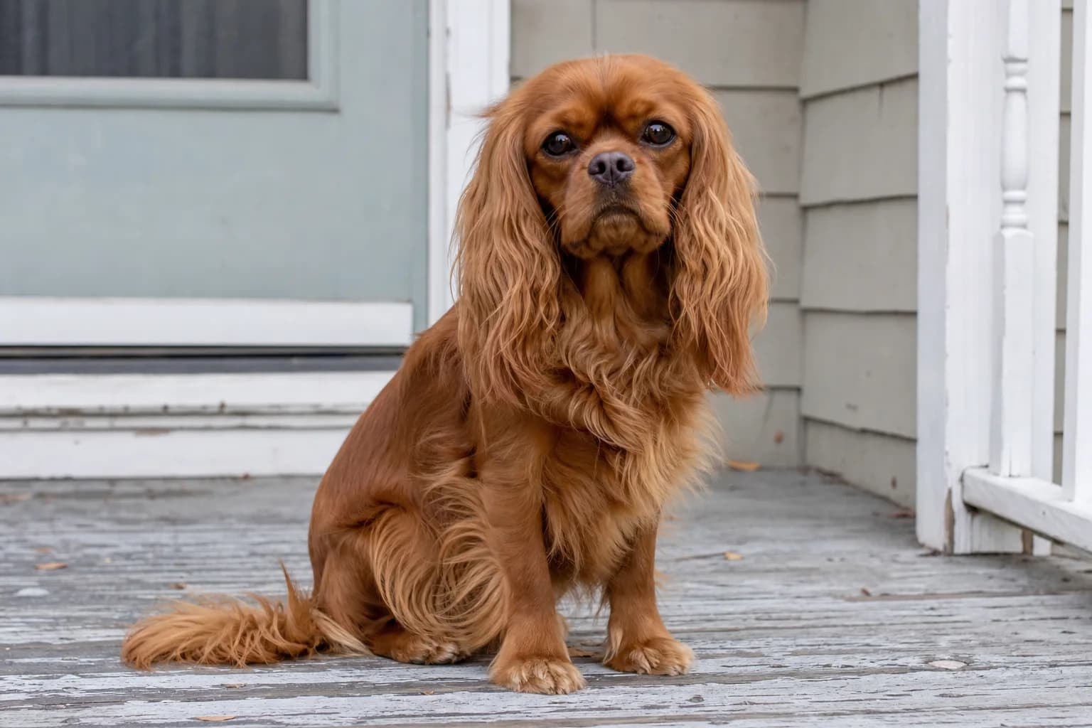 Ruby Cavalier showing a rich red whole-colored coat
