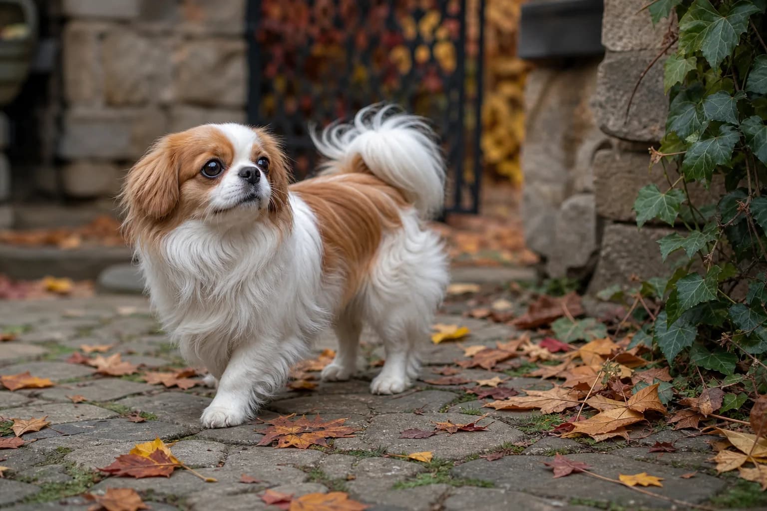 Adult Cavapom showing compact build and plumed coat