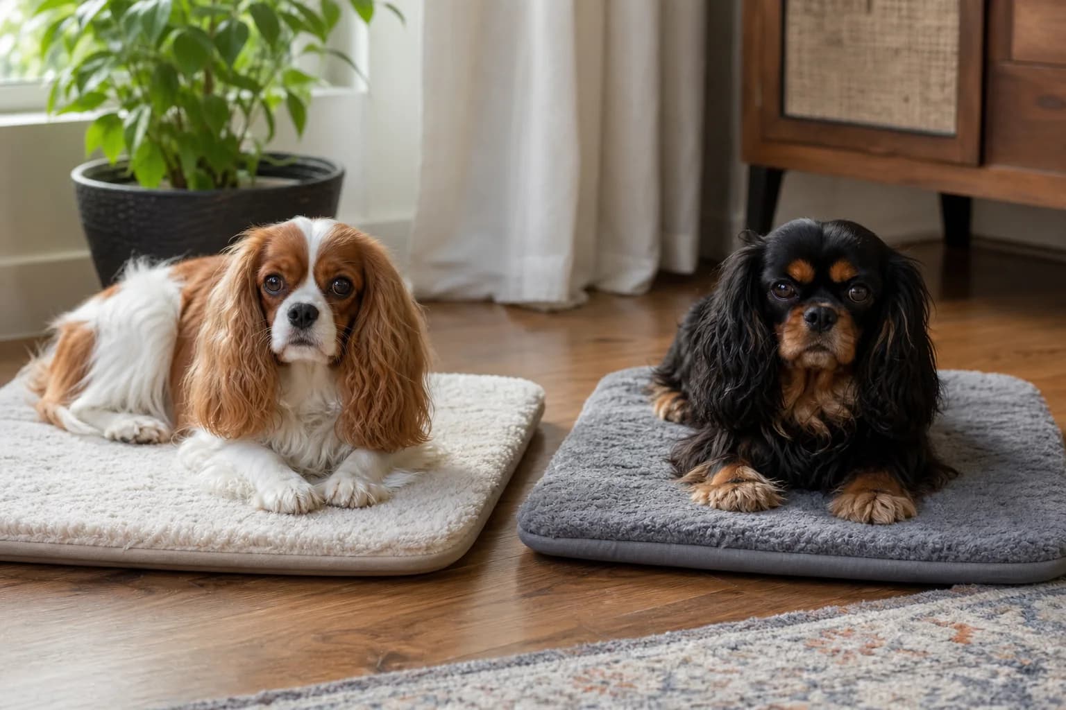 Natural silky feathering on a Cavalier and English Toy Spaniel