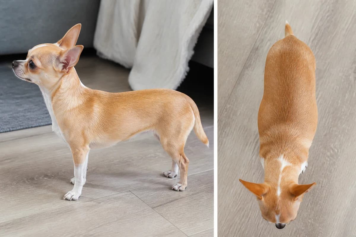 Fit adult Chihuahua viewed naturally from side and above to show waist and rib area
