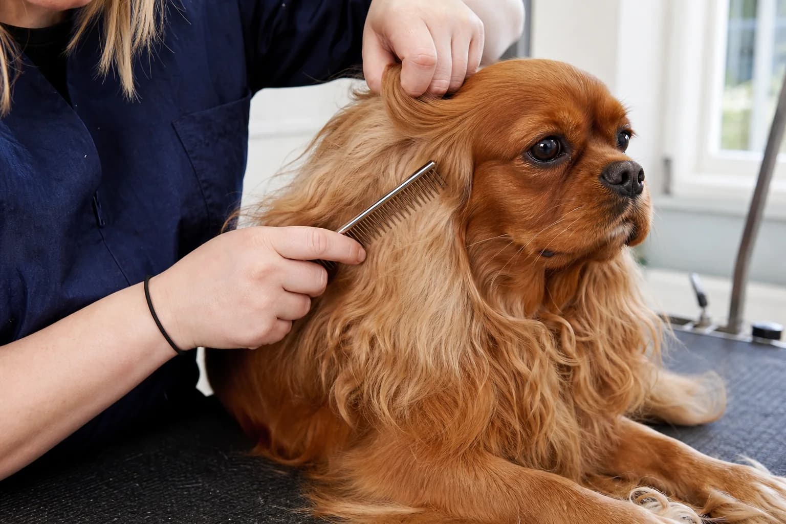 Cavalier coat friction zones behind ears and beneath a harness