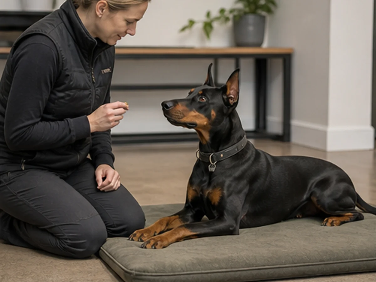 Training: reward-based mat or place session with loose body language