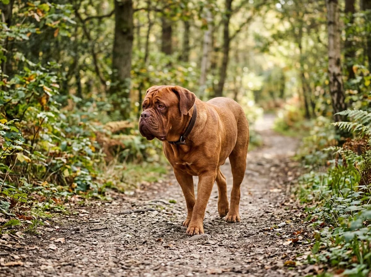 a Dogue de Bordeaux (French Mastiff) with a massive red head
