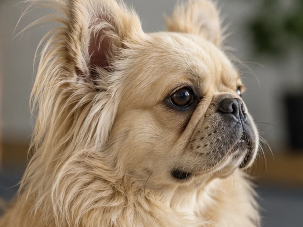 Close side portrait showing longer hair around ears, chest and legs