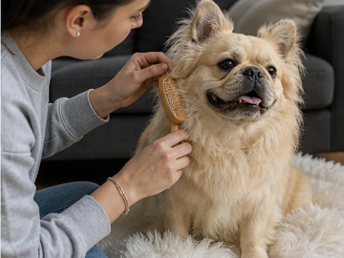 Owner gently brushing behind the ears and chest