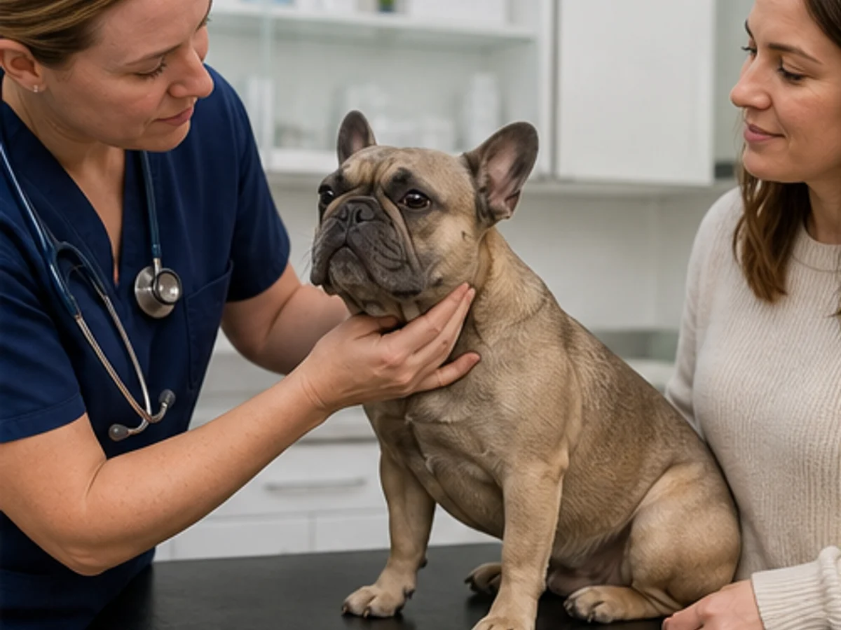 Veterinarian examining a French Bulldog's breathing and airway non-invasively