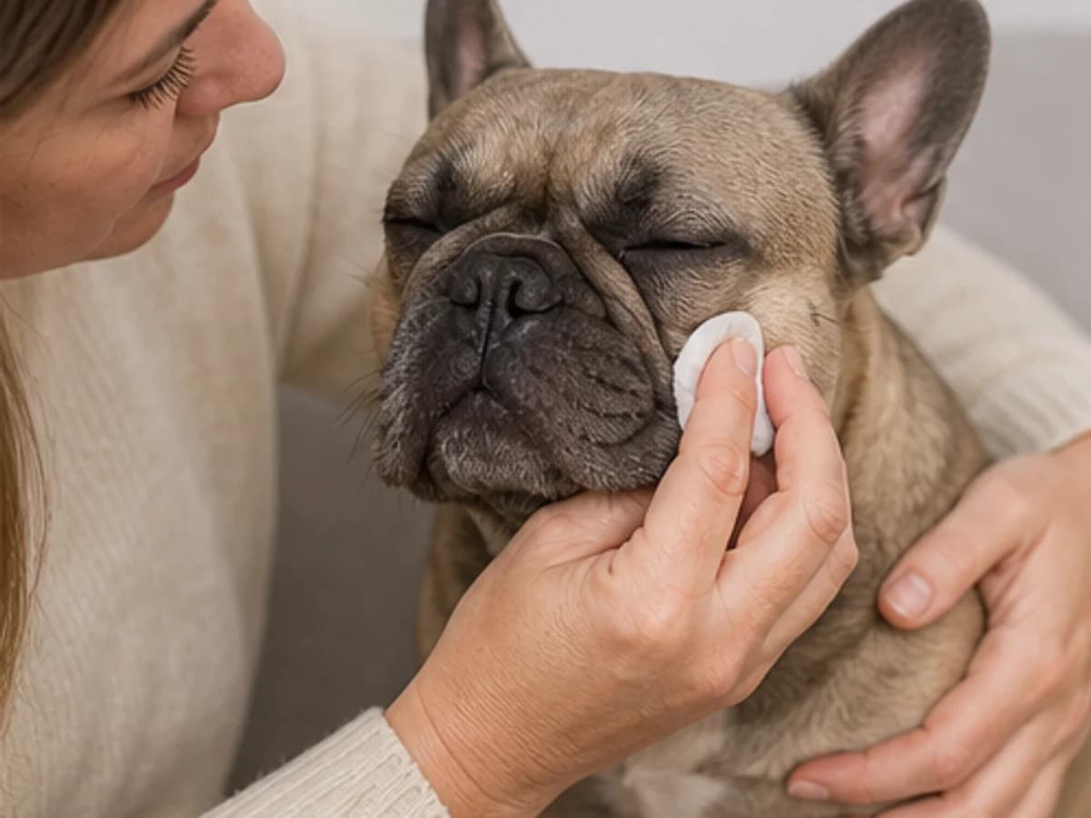 Owner checking facial folds gently