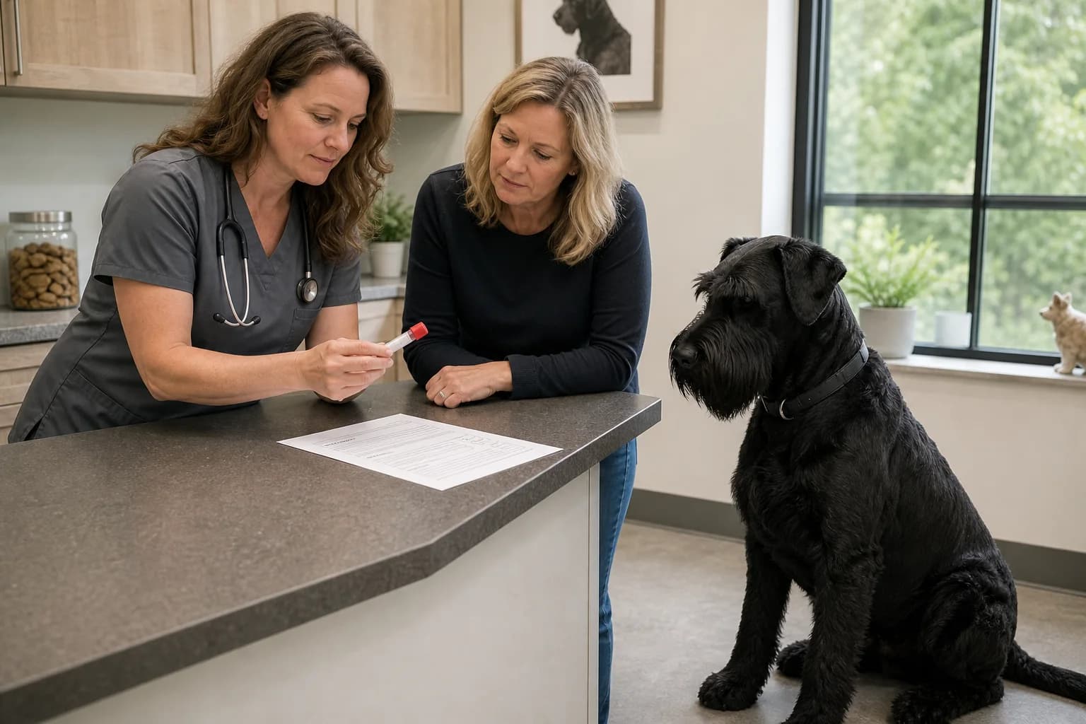 Labeled veterinary blood sample collected from a Giant Schnauzer under clinical supervision