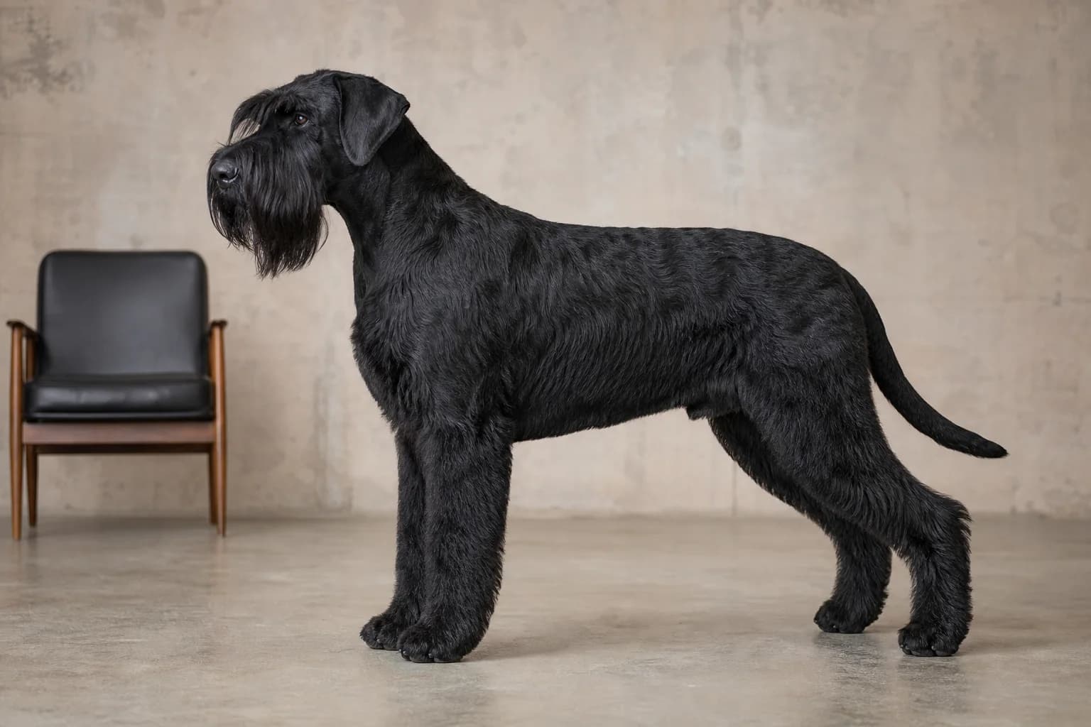 Adult Giant Schnauzer in full profile showing large square working-dog scale