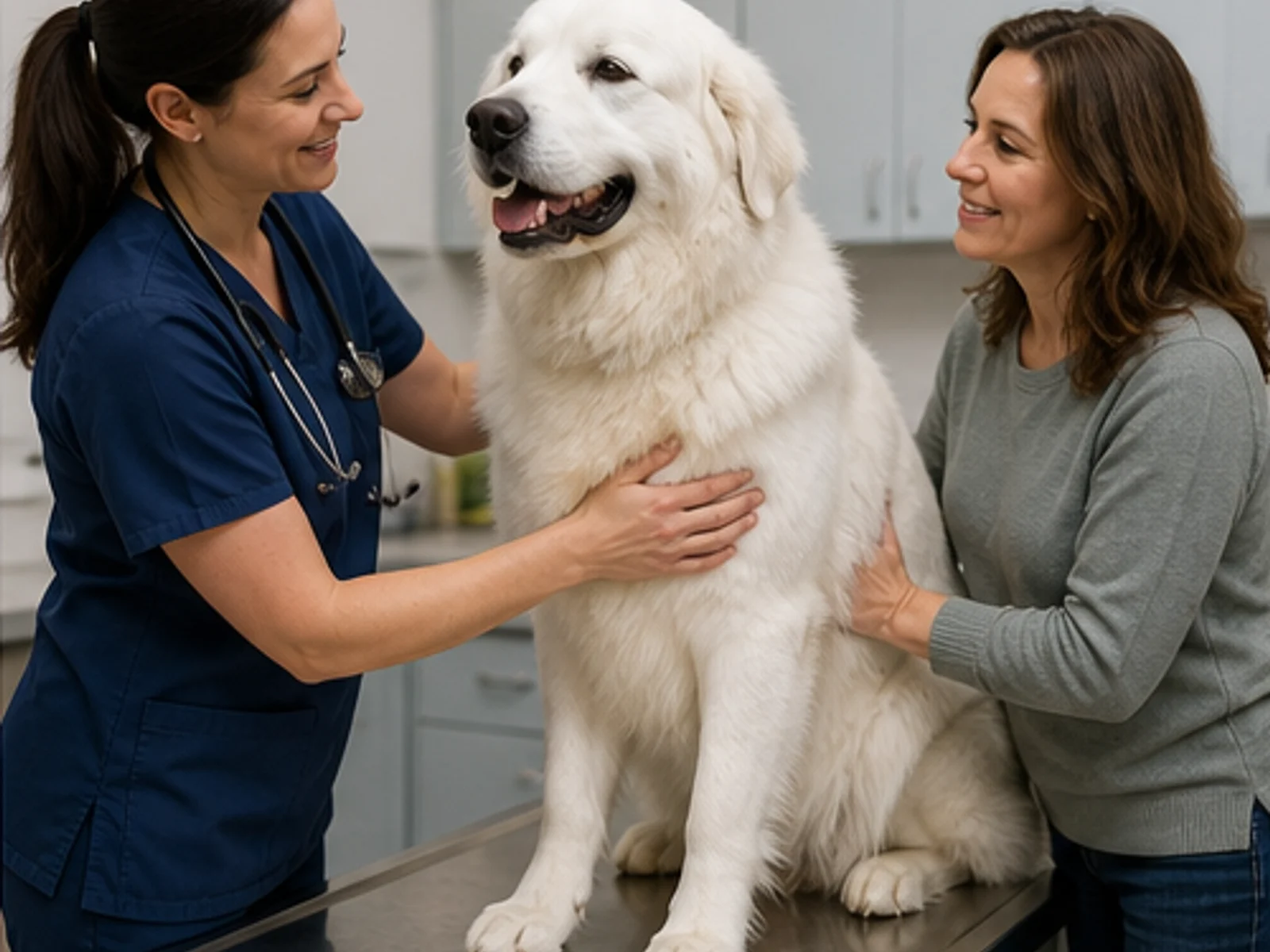 healthy adult Great Pyrenees during a veterinary wellness exam