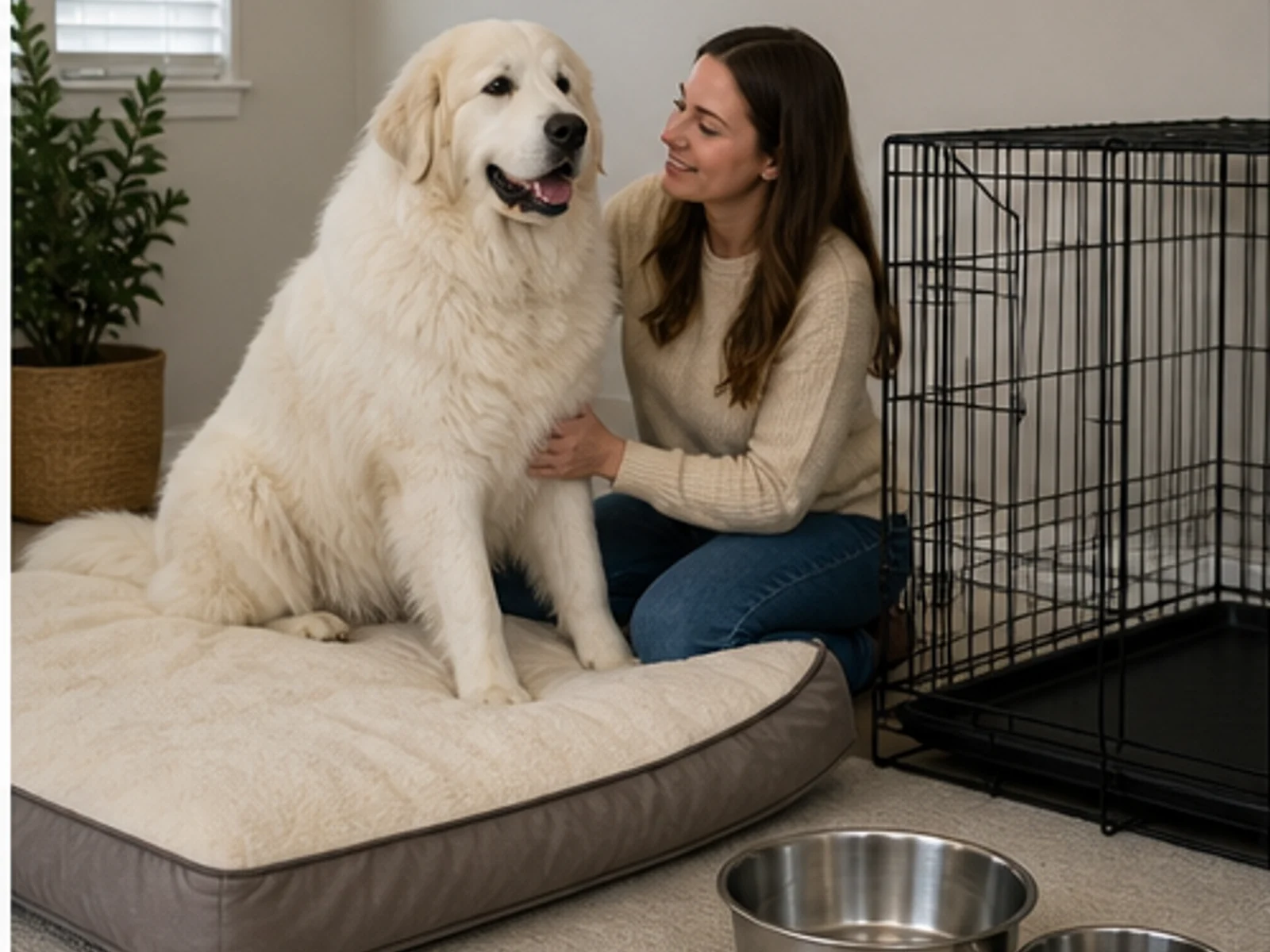 owner preparing a realistic giant-dog home setup