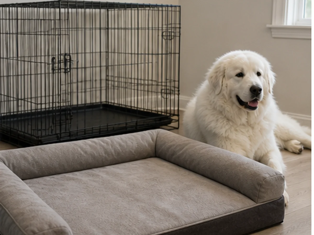 XL crate and large bed shown to scale in a home