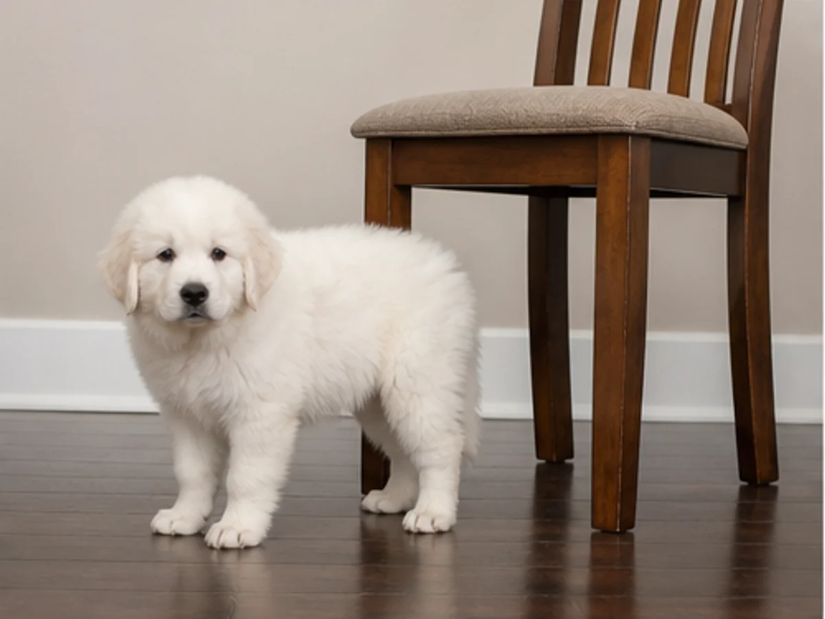 Eight-week puppy beside a safe household size reference