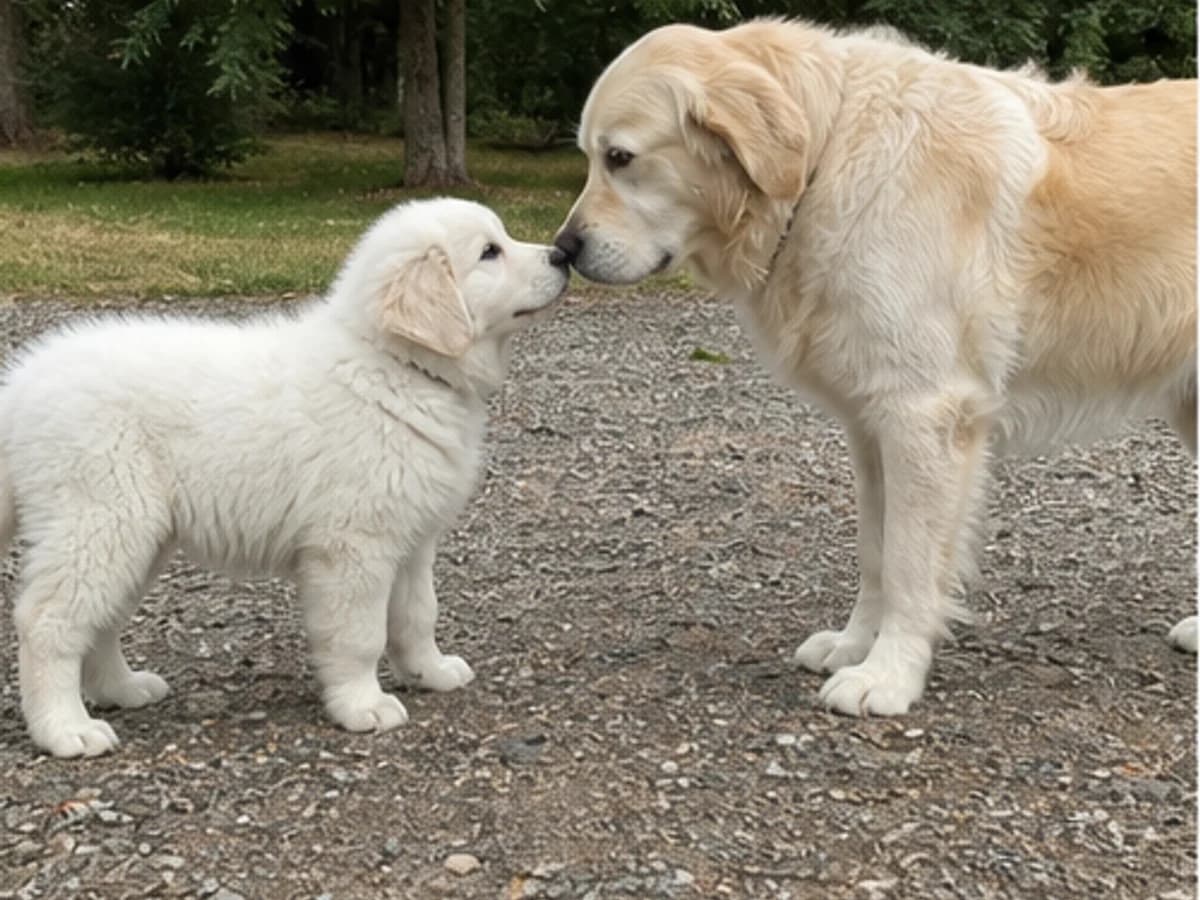 Supervised socialization with a calm adult dog