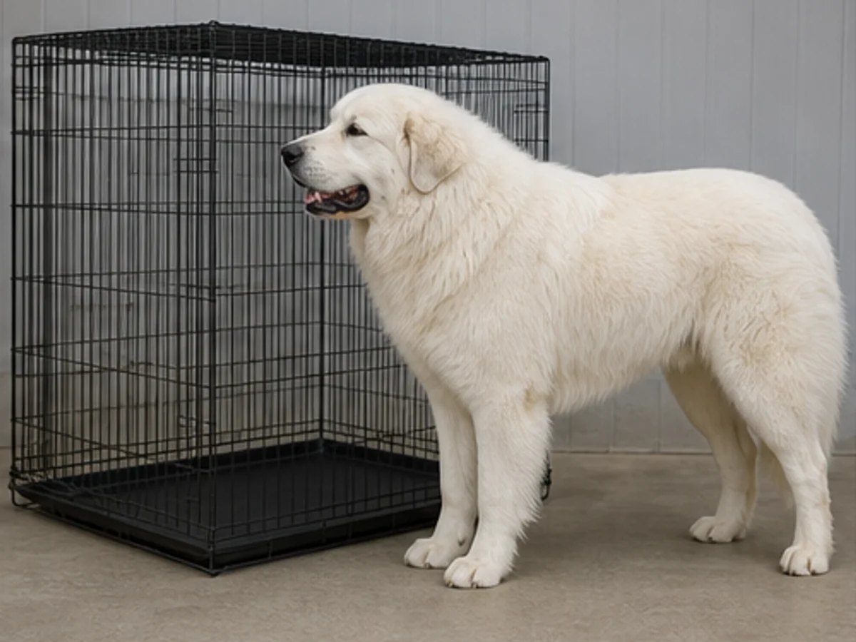Adult dog beside an appropriately sized XL crate