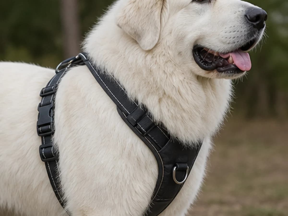 Correct harness fit on a thick-coated chest