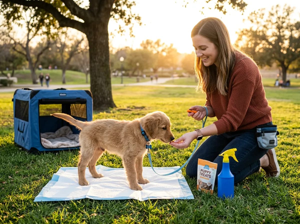 a puppy being house trained illustrating Supplies That Make House-Training Easier