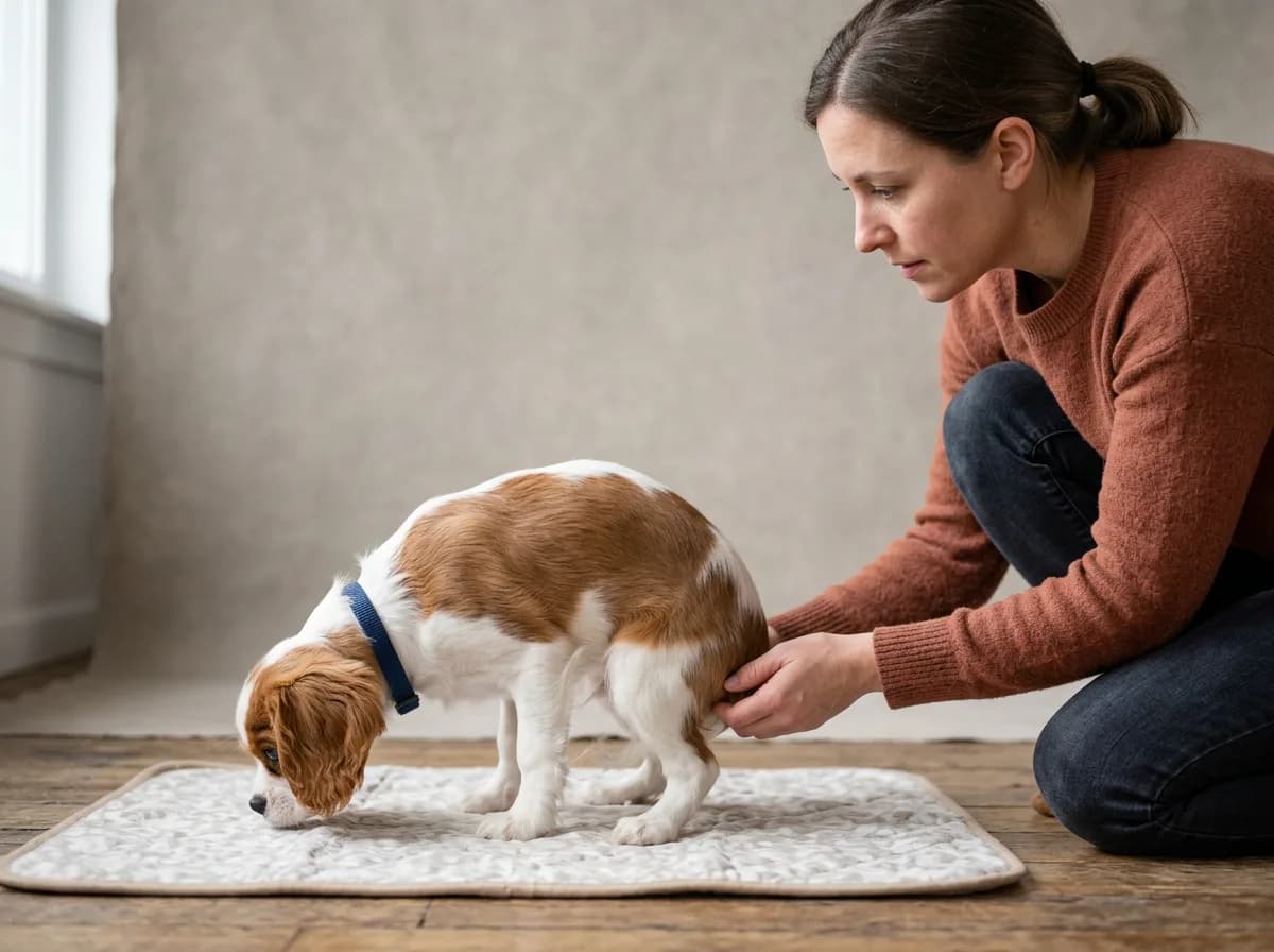 a puppy being house trained illustrating Read Your Puppy's Warning Signs