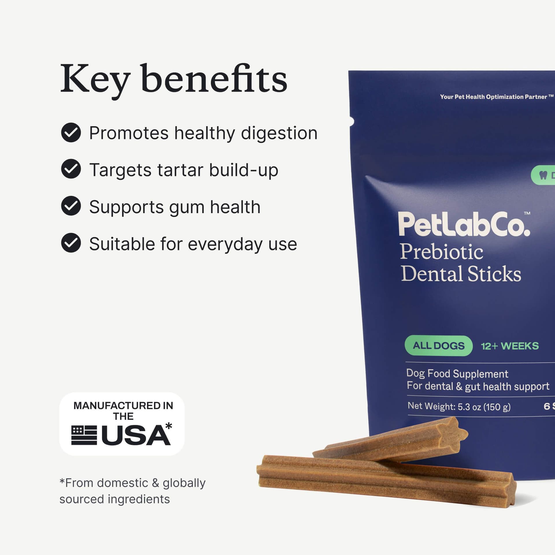 Official Prebiotic Dental Sticks overview graphic