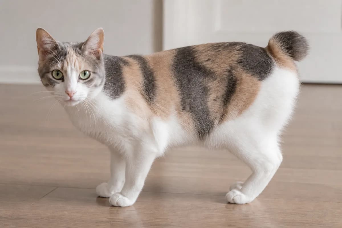 Dilute mi-ke Japanese Bobtail with blue, cream, and white patches