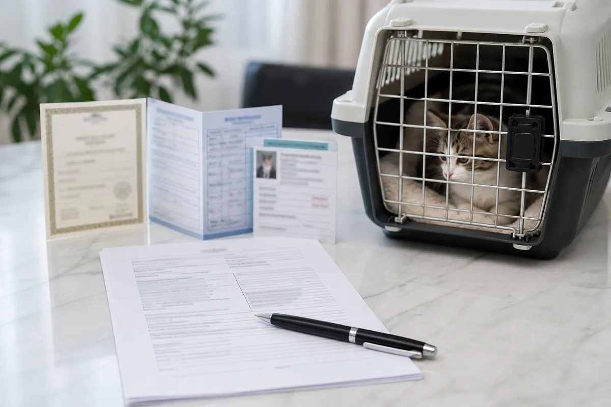 Pedigree, vaccine record, microchip information, and contract with private details obscured