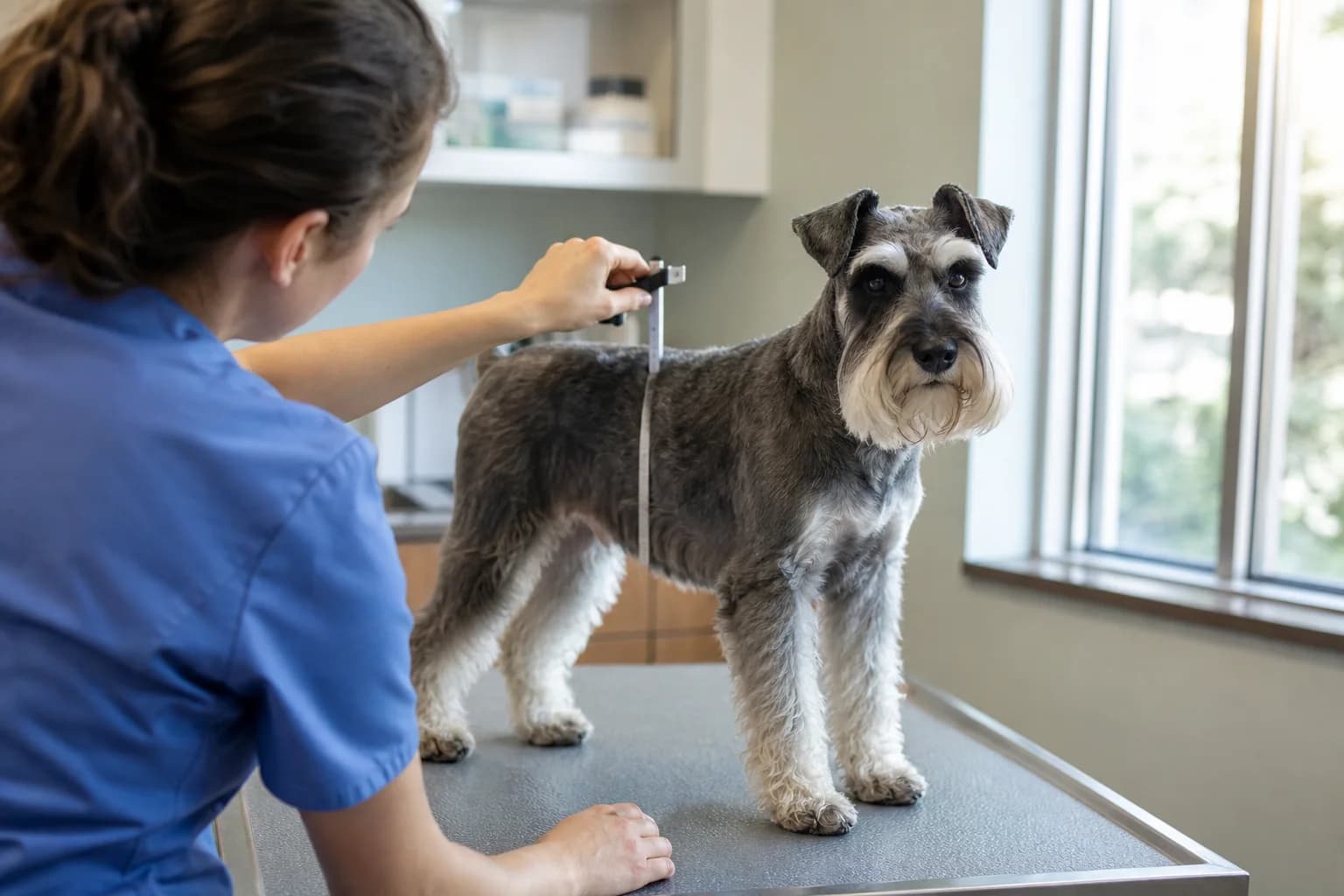 Miniature Schnauzer having height measured at the withers during a size-claim check
