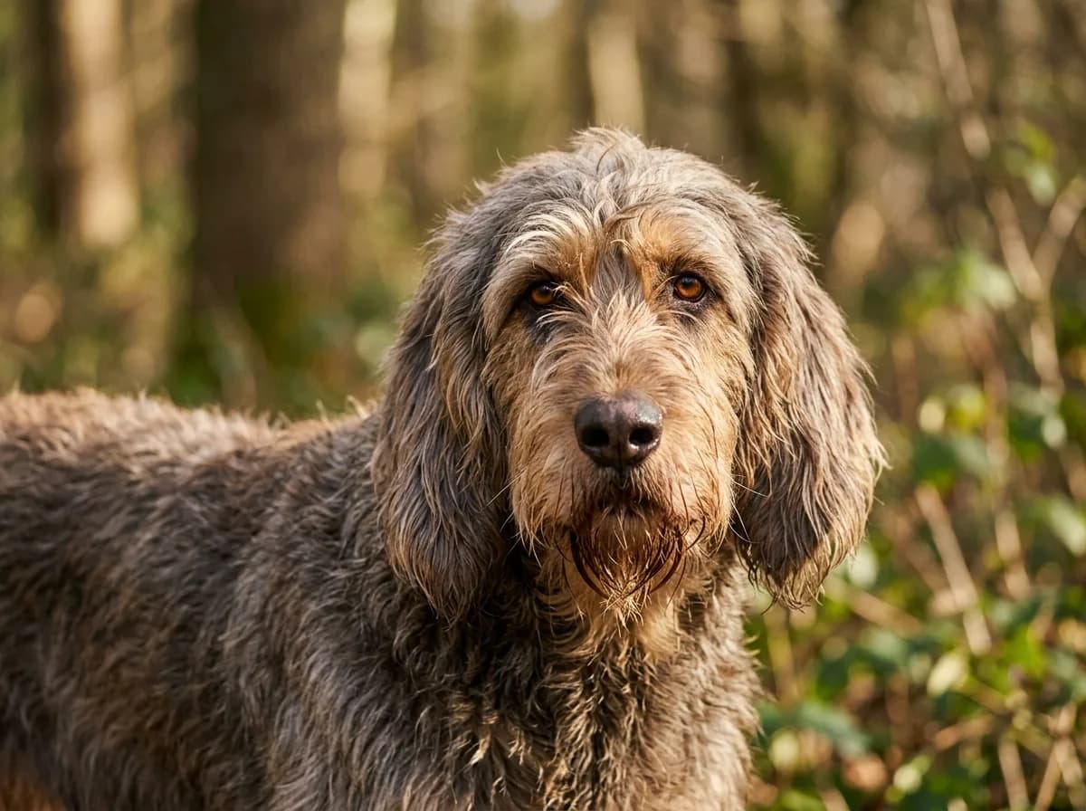 Close portrait of an Otterhound showing its rough coat and long ears