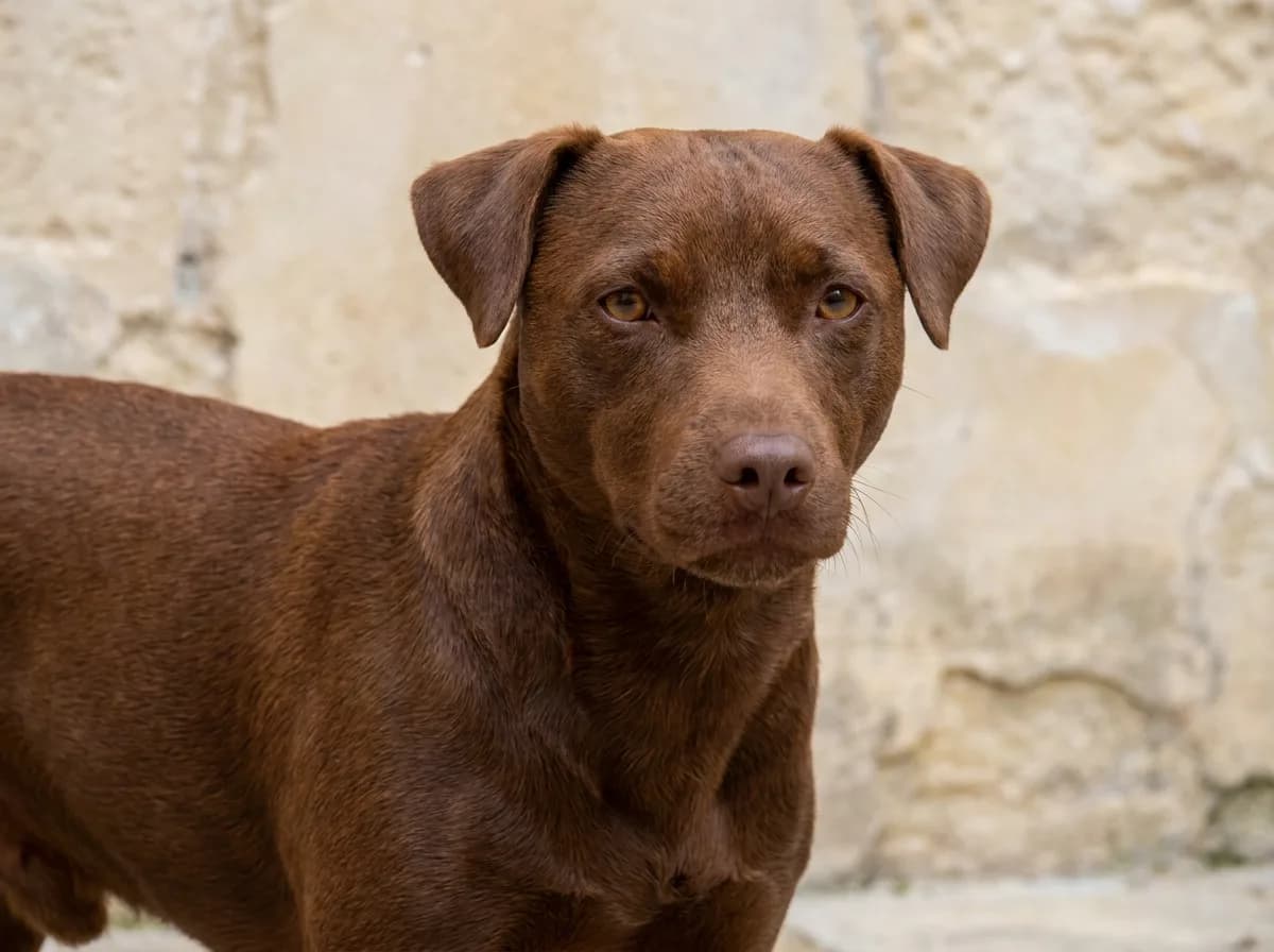 Brown terrier with a smooth coat and brown nose