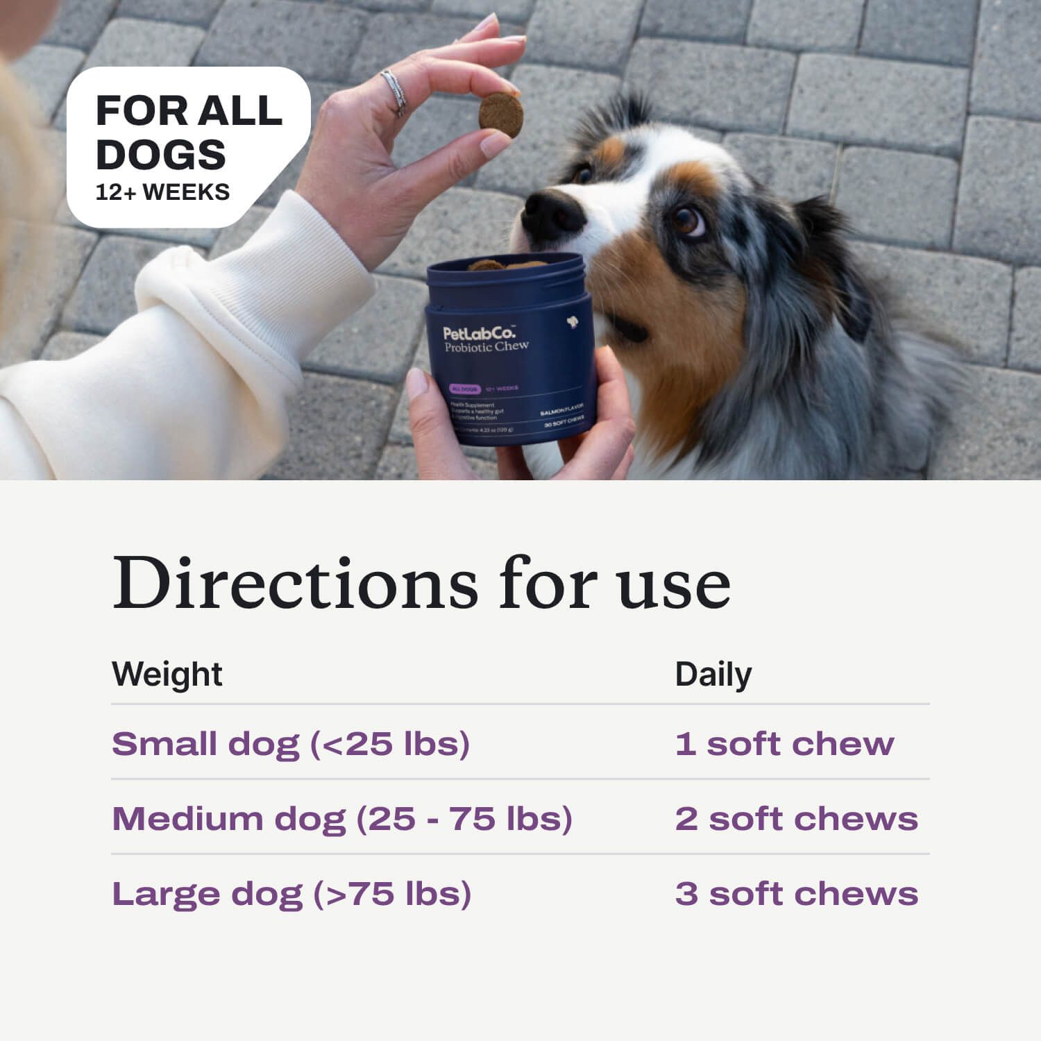 Official PetLabCo.® Probiotic Chew directions
