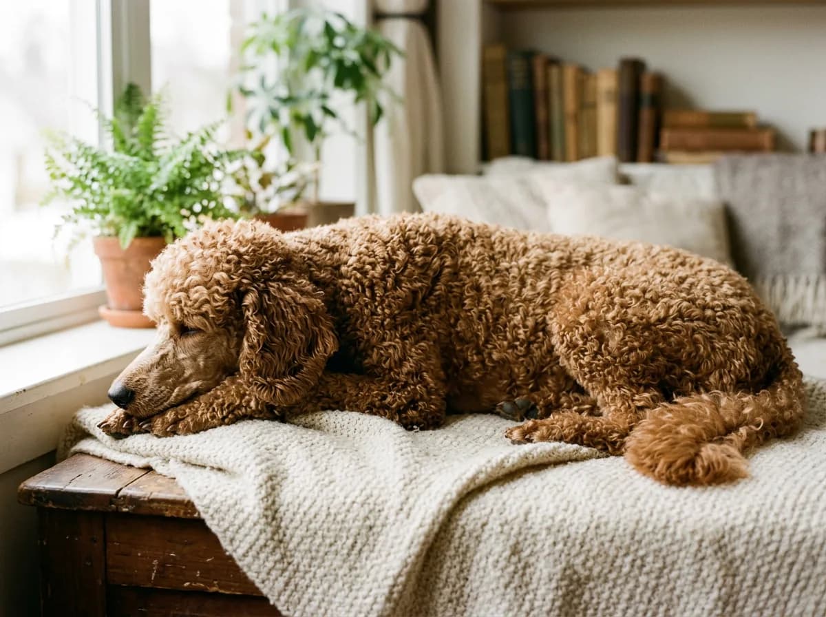a Poodle with a curly coat (standard or miniature)