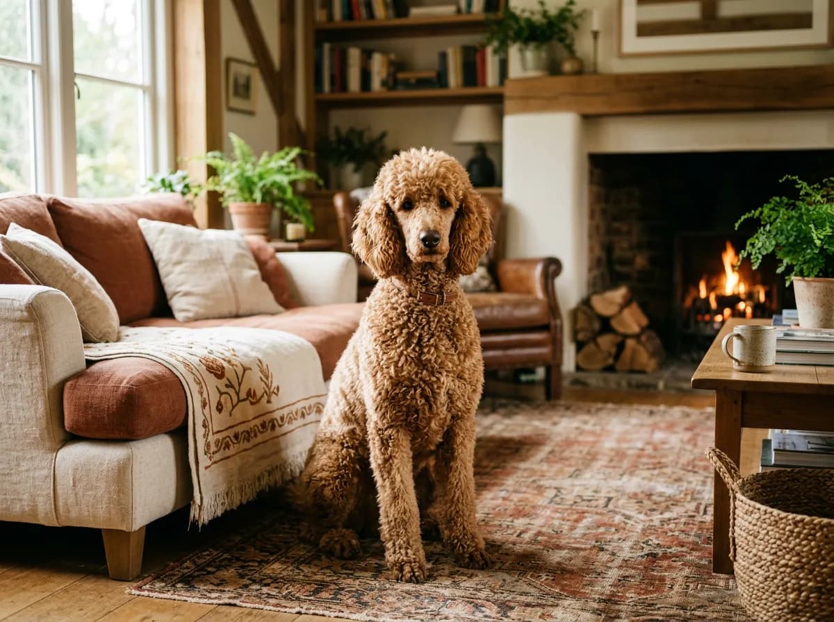 a Poodle with a curly coat (standard or miniature)