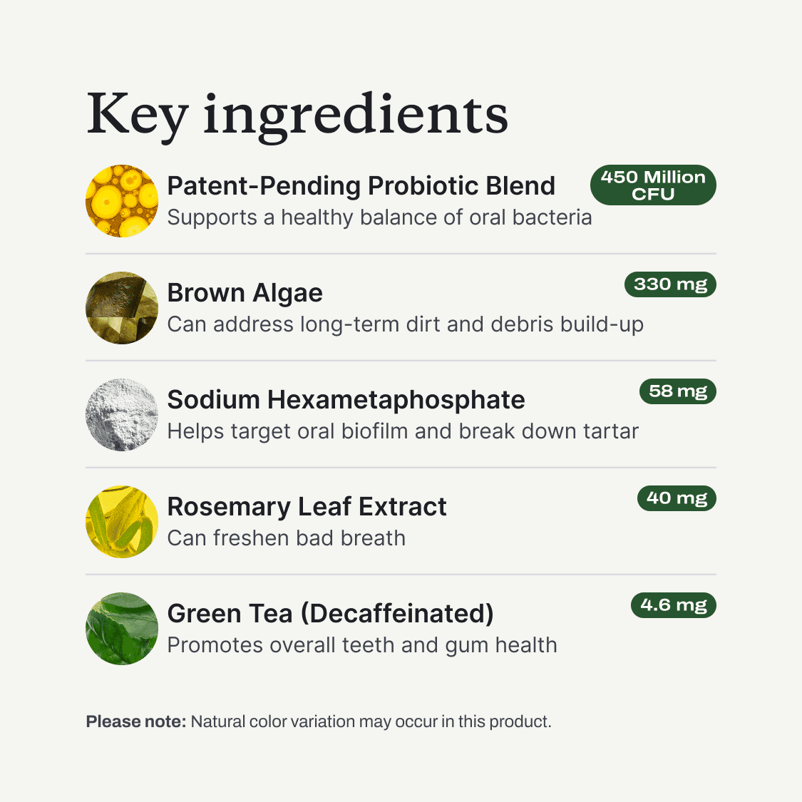 Official ProBright® Advanced One ingredient panel
