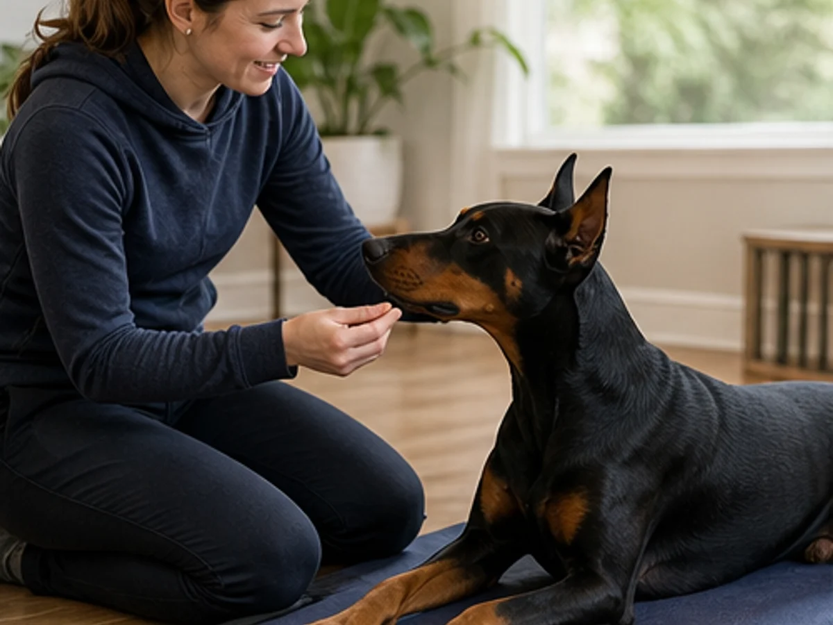 Training: calm reward-based mat session in a home without punitive equipment