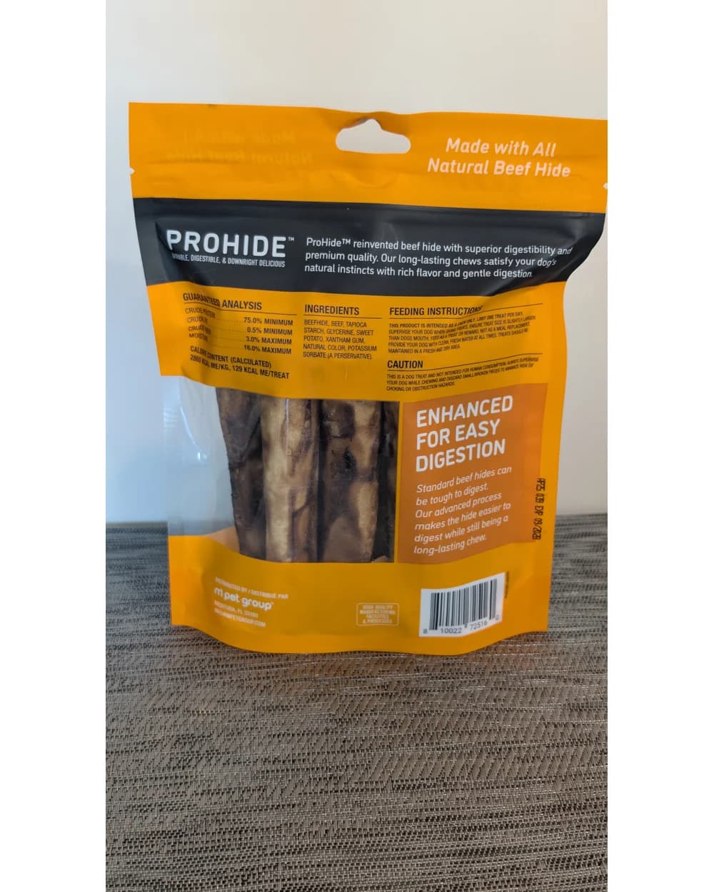 ProHide Roast Beef & Sweet Potato Rolls ingredients and guaranteed analysis label