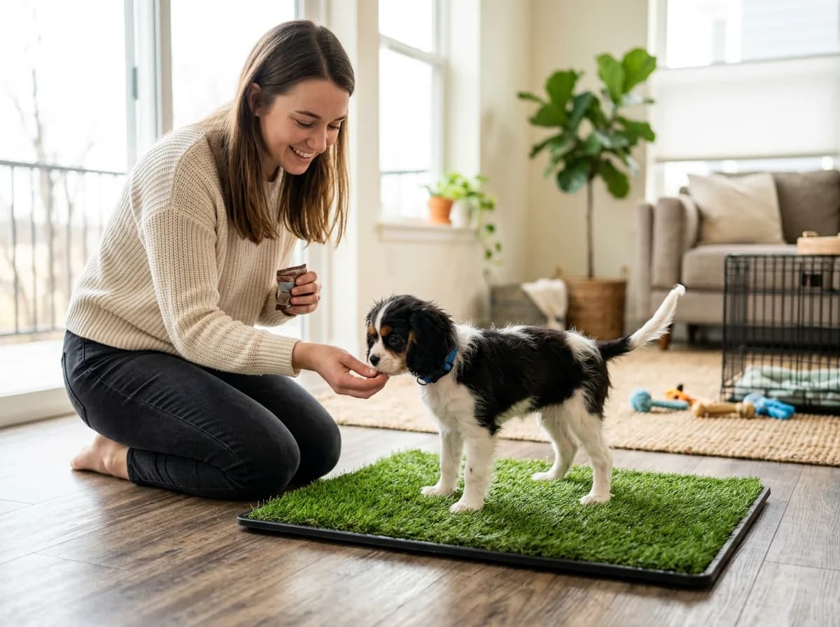 a young puppy on a potty routine illustrating Why a Schedule Beats Everything Else