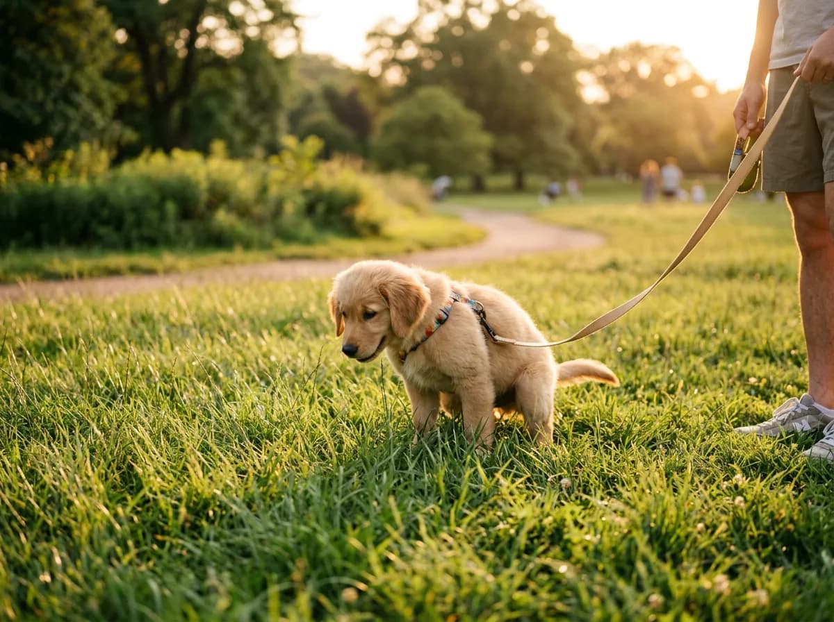 a young puppy on a potty routine illustrating The Daily Puppy Potty Training Schedule (Hour by Hour)