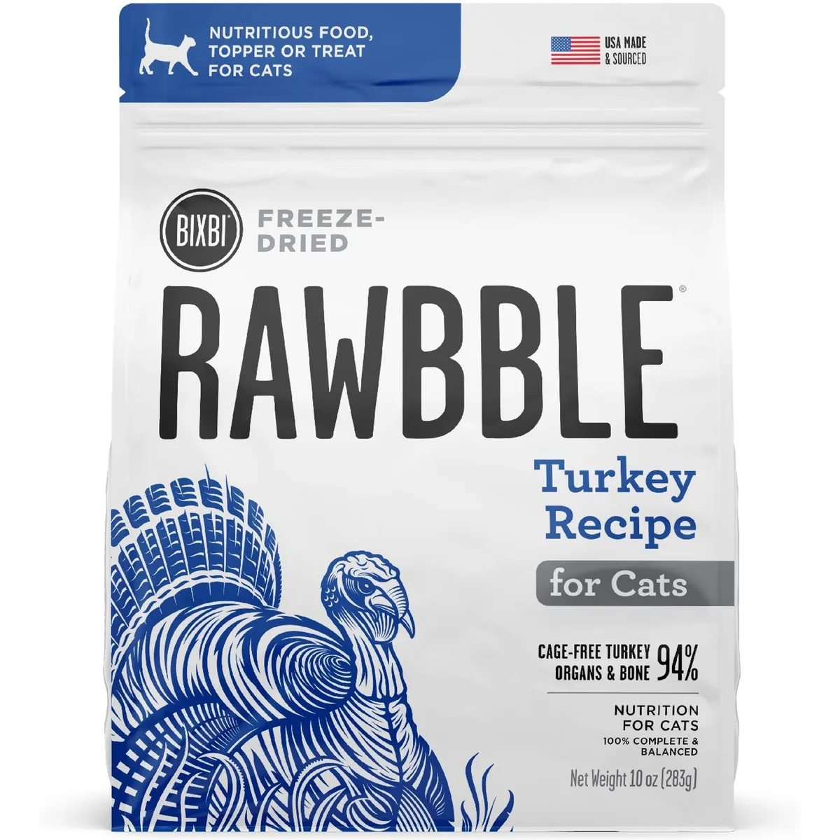 BIXBI RAWBBLE Turkey Recipe Grain-Free Freeze-Dried Cat Food, 3.5-oz bag product photo
