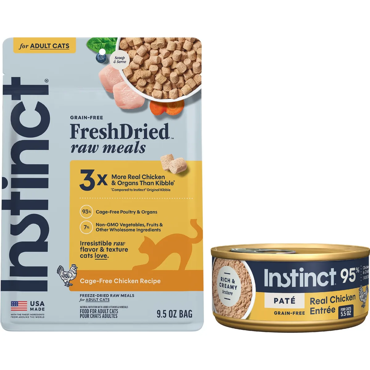 Instinct Original Grain-Free Pate Real Chicken Recipe Wet Canned Cat Food, 5.5-oz, case of 12 + Instinct Freeze-Dried Raw Meals Grain-Free Cage-Free Chicken product photo