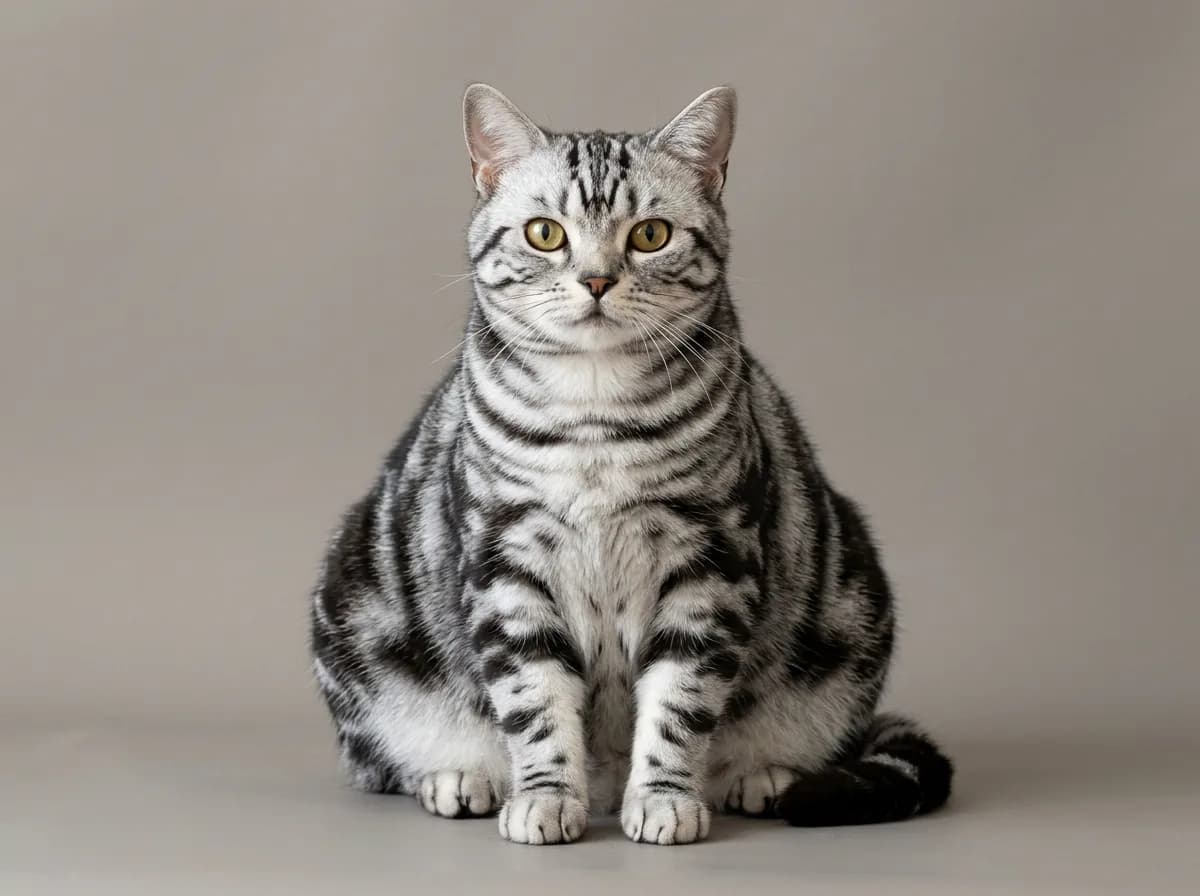 A silver classic tabby American Shorthair with crisp black swirls on a bright silver-white ground, sitting upright against a plain background