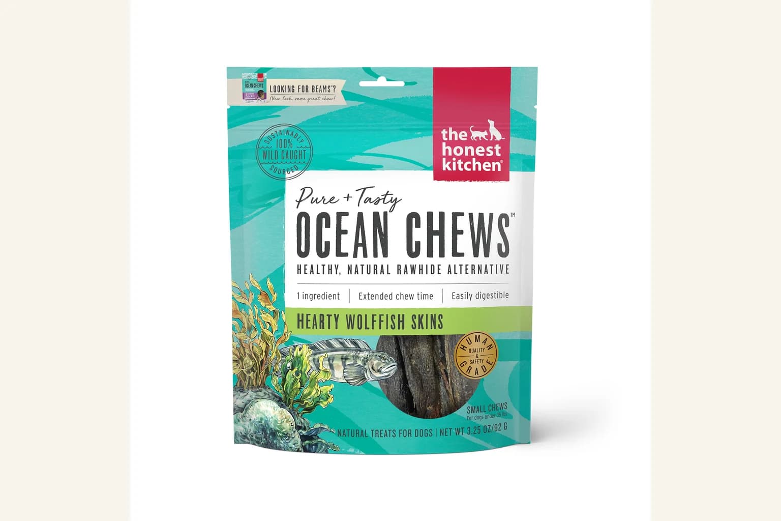The Honest Kitchen Ocean Chews wolffish skin dog treats package