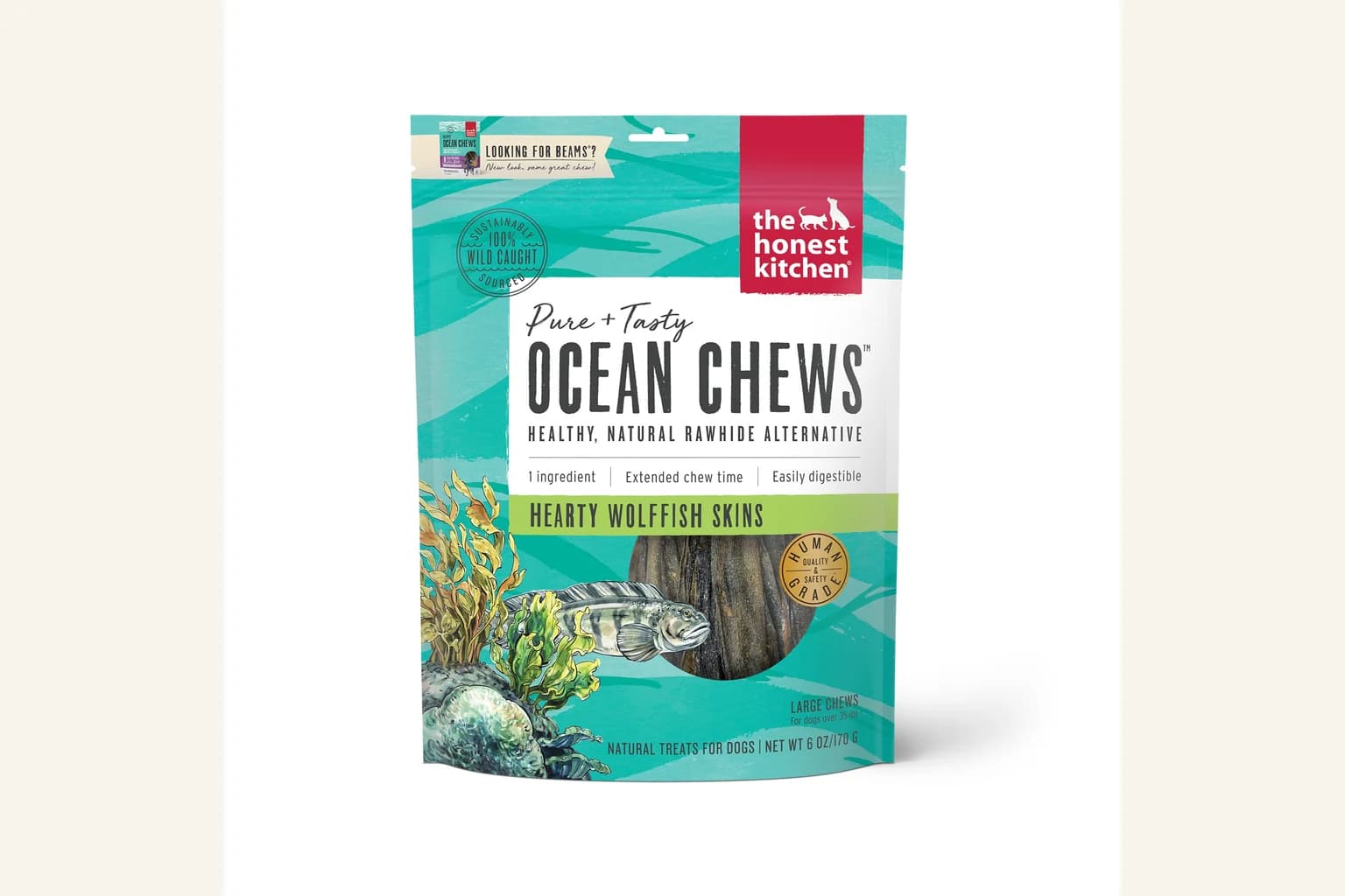 The Honest Kitchen Ocean Chews wolffish skin dog treats package