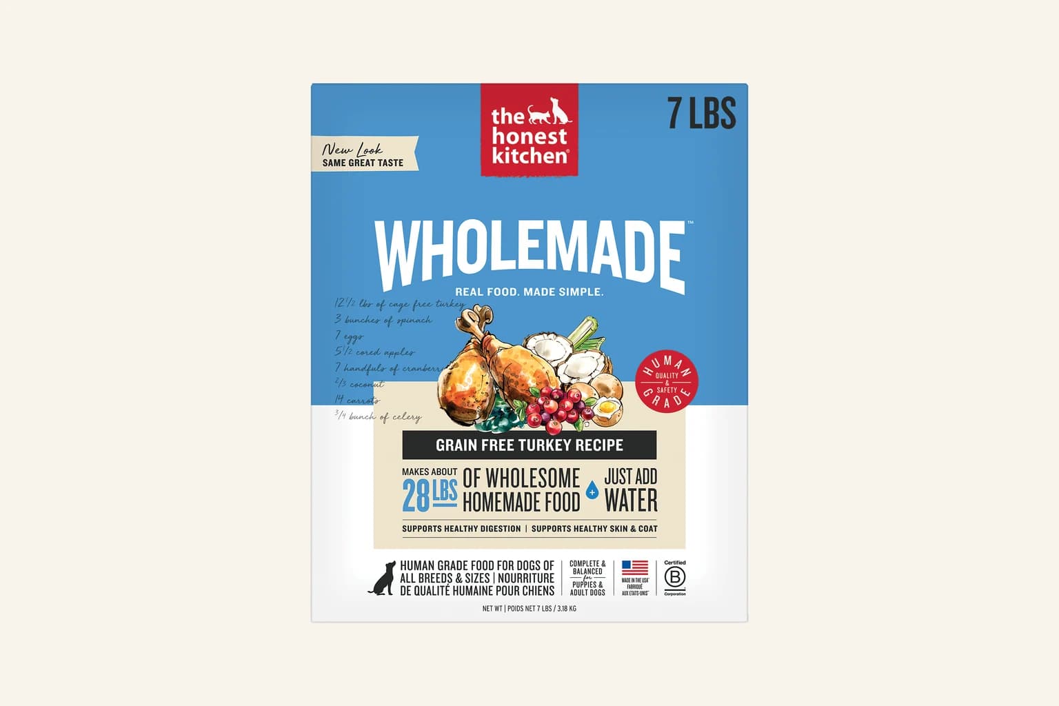 The Honest Kitchen Wholemade Grain Free Turkey dehydrated dog food package