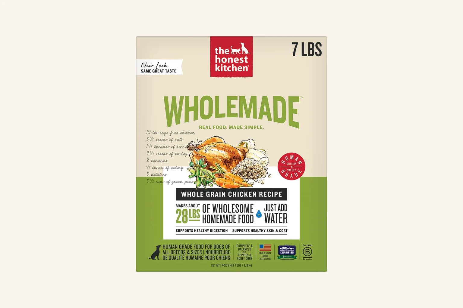 The Honest Kitchen Wholemade Whole Grain Chicken dehydrated dog food package