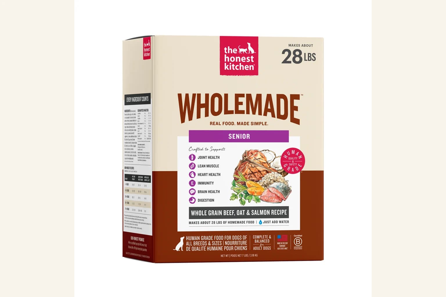 The Honest Kitchen Wholemade senior beef, oat, and salmon dog food package