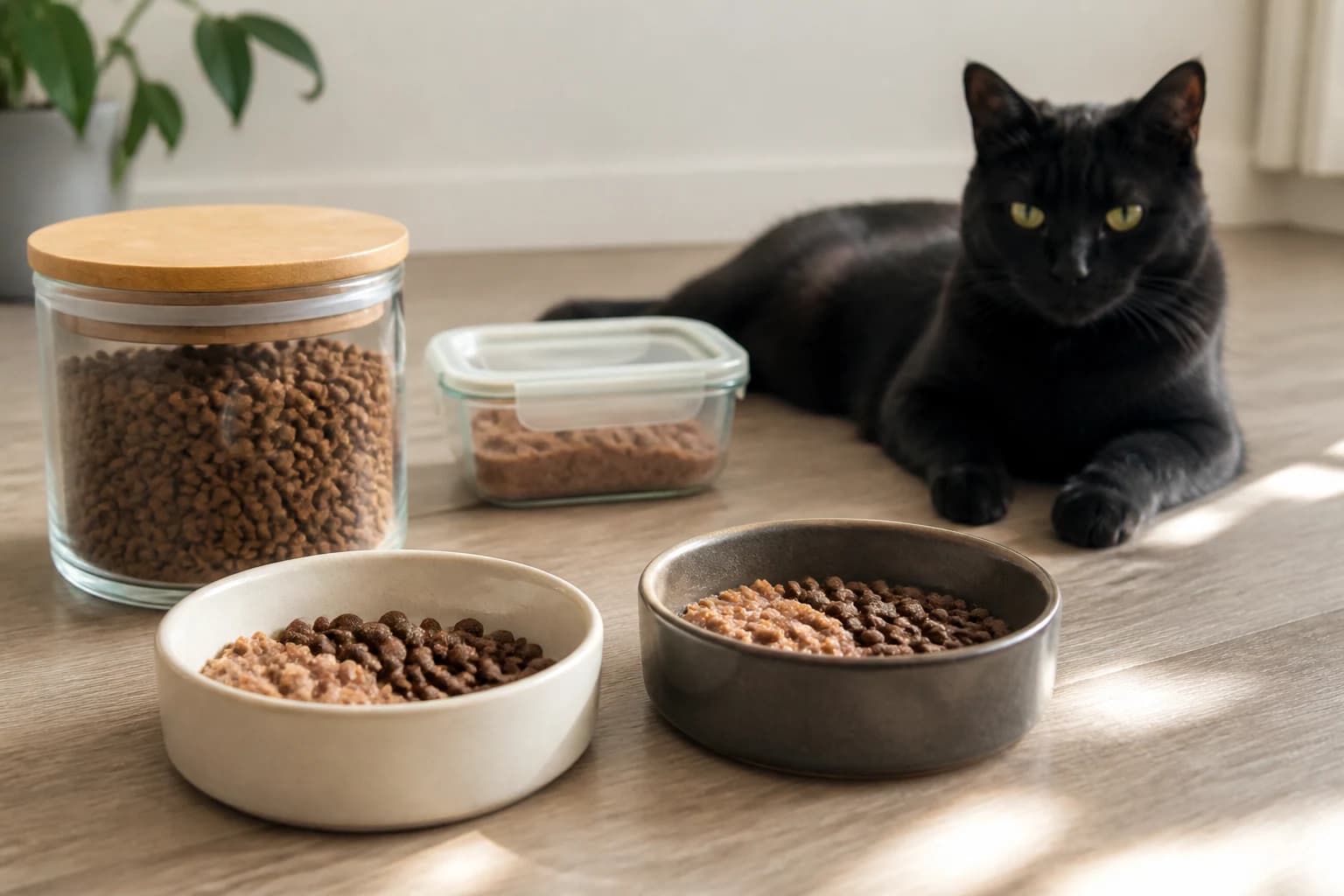 Measured cat food transition portions with airtight storage
