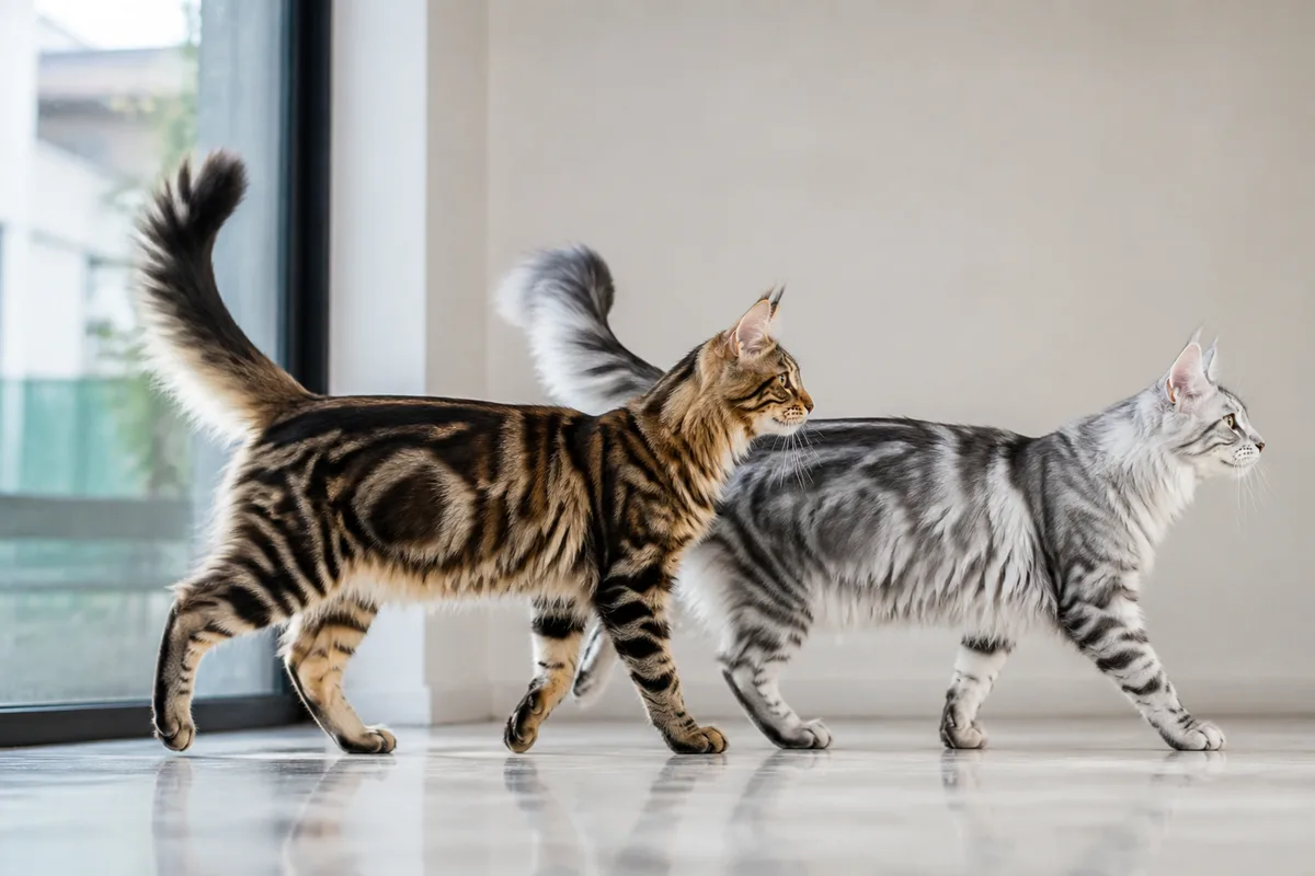 Brown classic tabby and silver mackerel tabby Turkish Angoras showing distinct markings